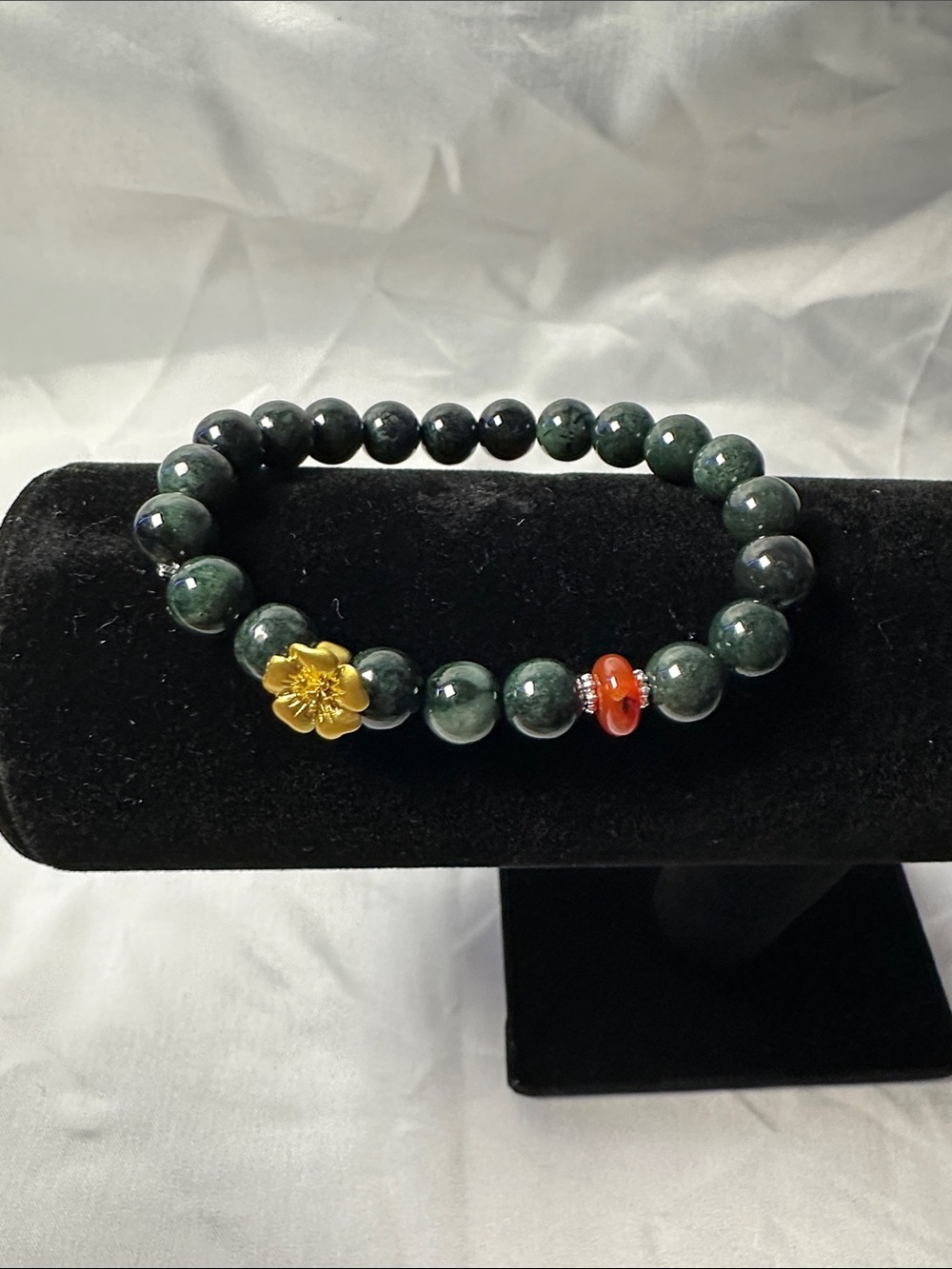 Jade Bracelet with Gold Flower Accent